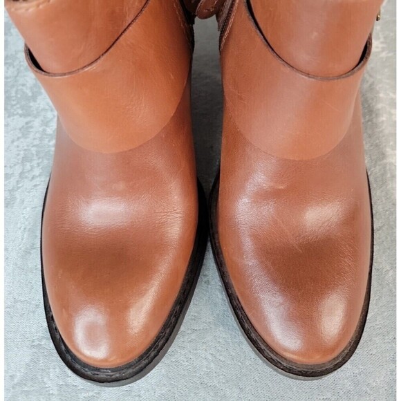 Steven by Steve Madden Fairlow Heeled Cognac Chunky Bootie Strap women Sz 6 EUC! - Picture 3 of 12
